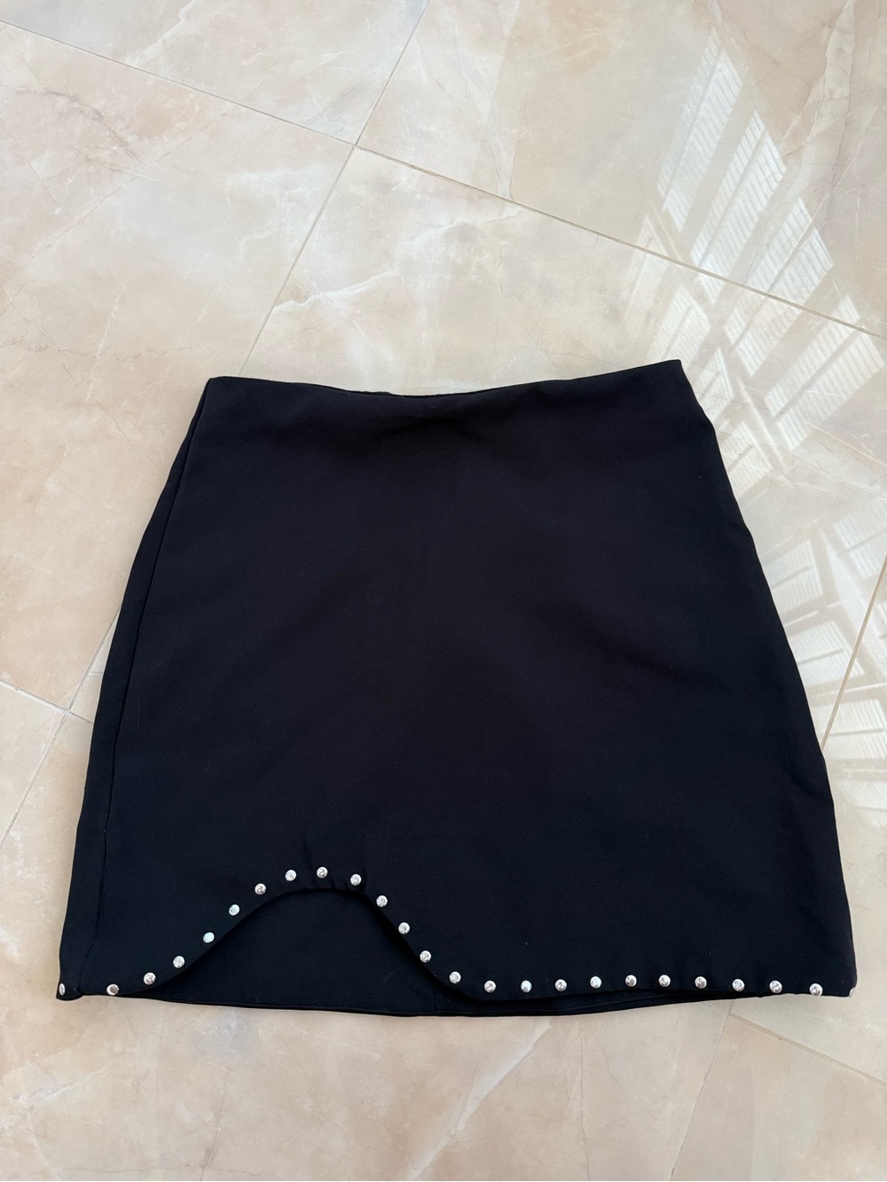 Zara black mini skirt scalloped hem accented with silver studs